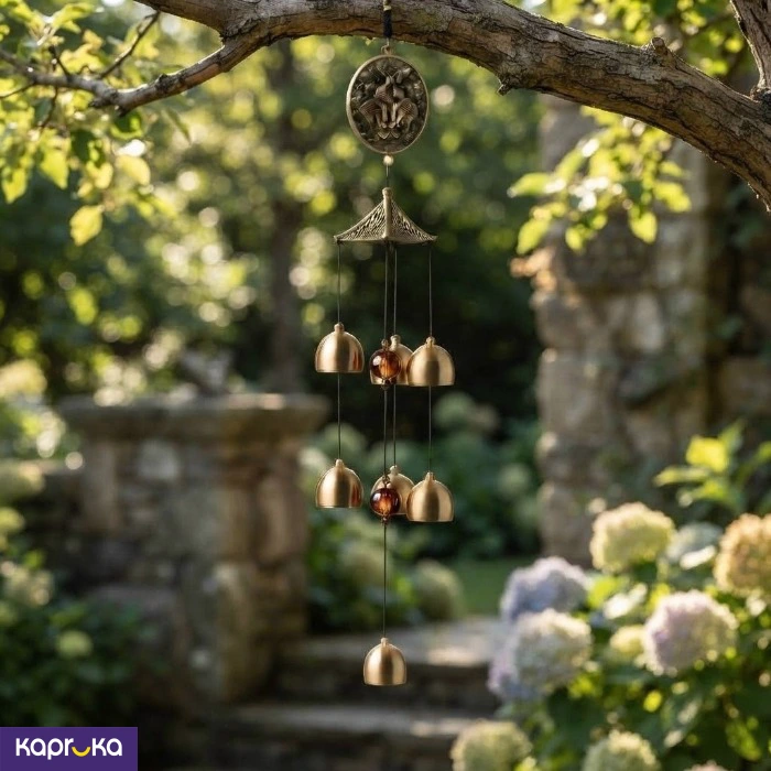 Vintage Brass Wind Chime With 7 Bells 52cm Antique Metal Hanging Chime