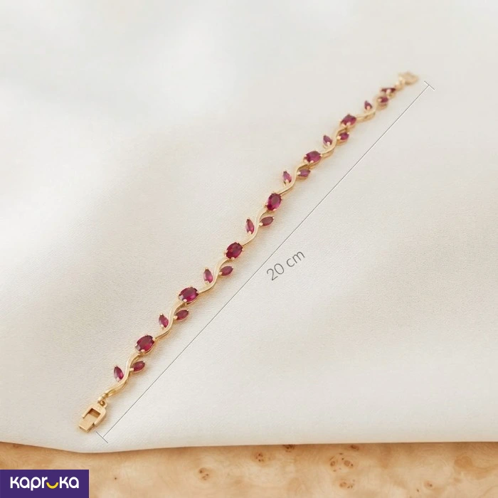 Gold Colour Tone Fancy Vine Bracelet With Artificial Red Stones For Women