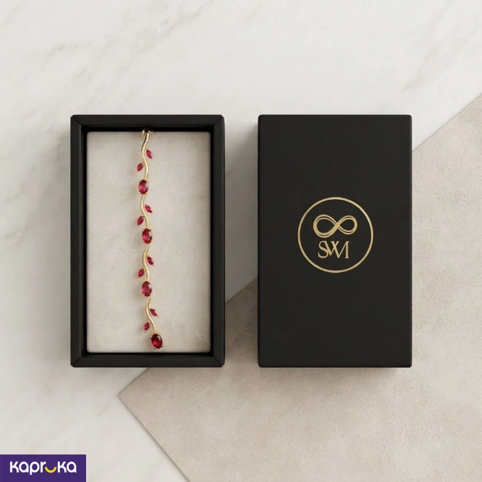 Gold Colour Tone Fancy Vine Bracelet With Artificial Red Stones For Women
