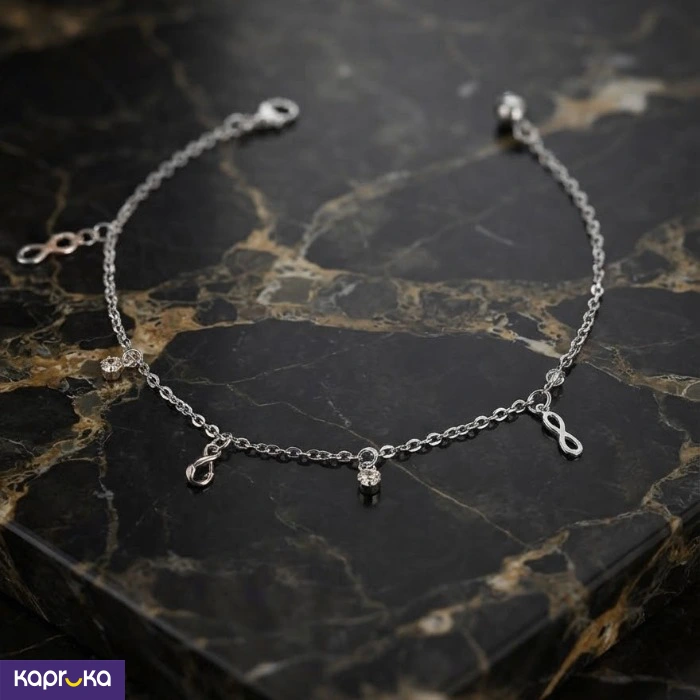 Silver Colour Tone Artificial Crystal Anklet For Women