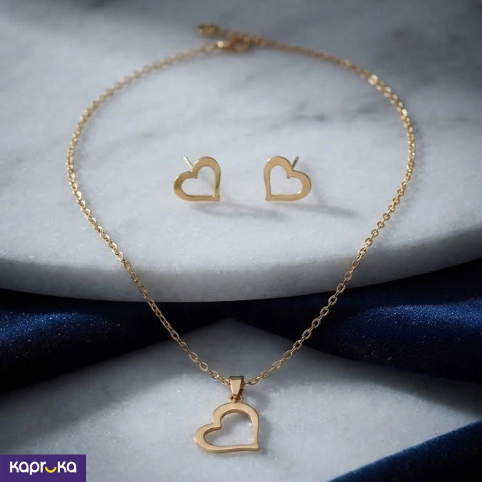 Gold Colour Tone Heart Necklace And Earrings Set For Women