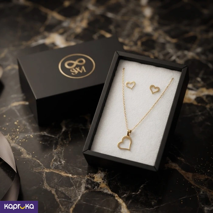 Gold Colour Tone Heart Necklace And Earrings Set For Women
