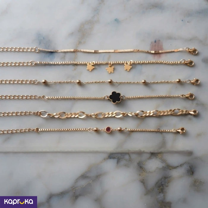 Gold Colour Tone 6 Piece Layered Bracelet Set For Women