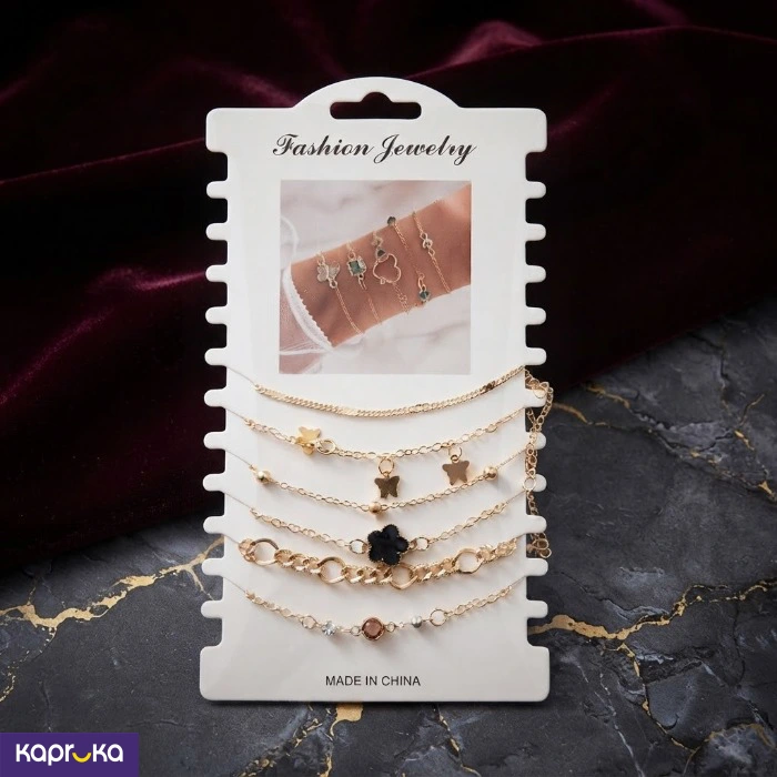 Gold Colour Tone 6 Piece Layered Bracelet Set For Women