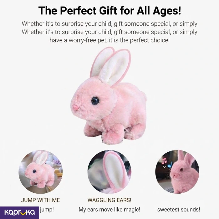Interactive Plush Bunny Toy For Kids Jumping And Wagging Ears Pink Stuffed Animal With Sounds