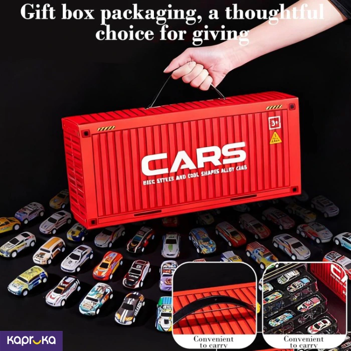 48 Pcs Mini Pull Back Cars Set 2 In 1 Storage Box And Racing Map Battery Free Friction Powered Toy