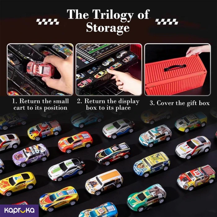 48 Pcs Mini Pull Back Cars Set 2 In 1 Storage Box And Racing Map Battery Free Friction Powered Toy