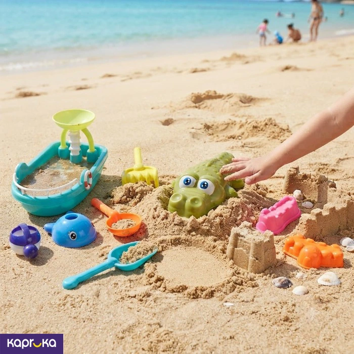 Beach Sand Toys Set For Kids With Big 33cm Boat 9 Pieces