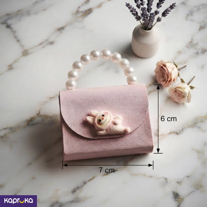 Cute Mini Pastel Baby Pink Purse Notebook With Pearl Handle 7x6 Cm Kawaii Pocket Diary