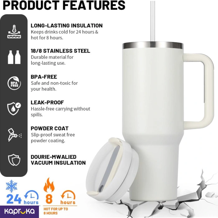 Stainless Steel Vacuum Insulated Mug 40 Oz 1300 Ml Portable Car Mug Tumbler With Handle