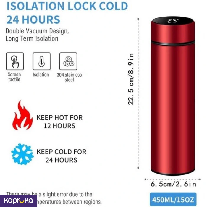 Smart Led Temperature Display Vacuum Insulated Bottle Red
