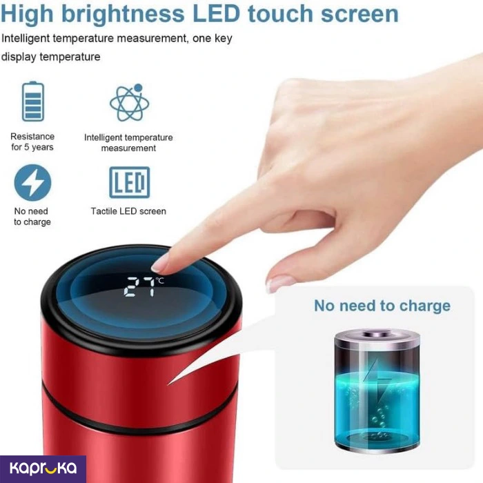 Smart Led Temperature Display Vacuum Insulated Bottle Red