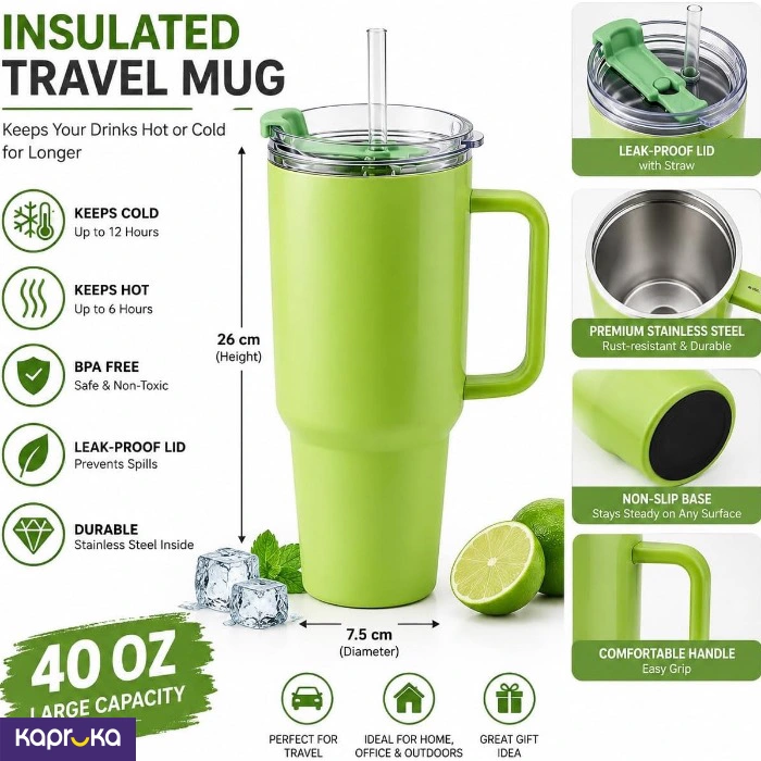 Stainless Steel Vacuum Insulated Mug 40 Oz 1300 Ml Portable Car Mug Tumbler With Handle