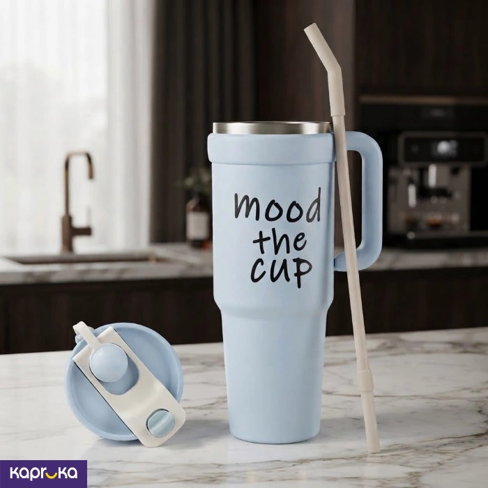 900ml Stainless Steel Tumbler With Lid Straw And Handle Sky Blue Leakproof Sipper Cup