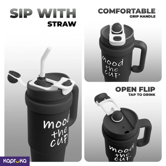 900ml Stainless Steel Tumbler With Lid Straw And Handle Black Leakproof Sipper Cup