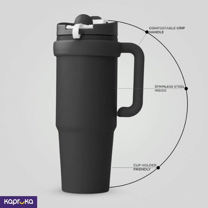 900ml Stainless Steel Tumbler With Lid Straw And Handle Black Leakproof Sipper Cup