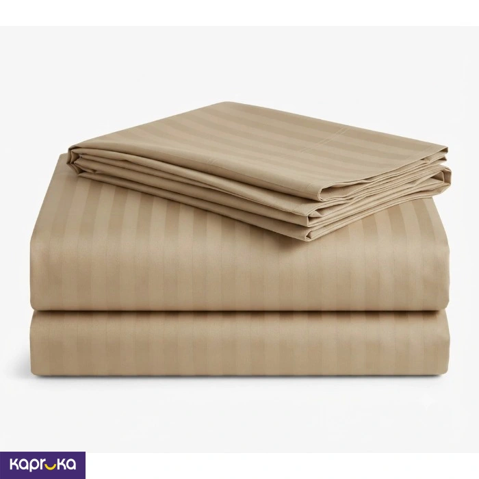 Egyptian Cotton Strips Super King Size Beige Colour Bedsheet With 2 Pillow Covers 110X110