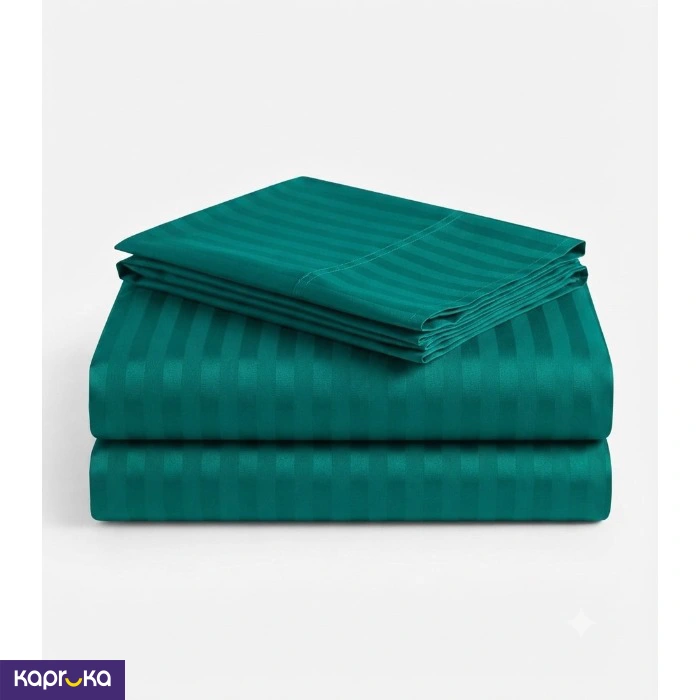 Egyptian Cotton Strips Super King Size Emerald Green Colour Bedsheet With 2 Pillow Covers 110X110