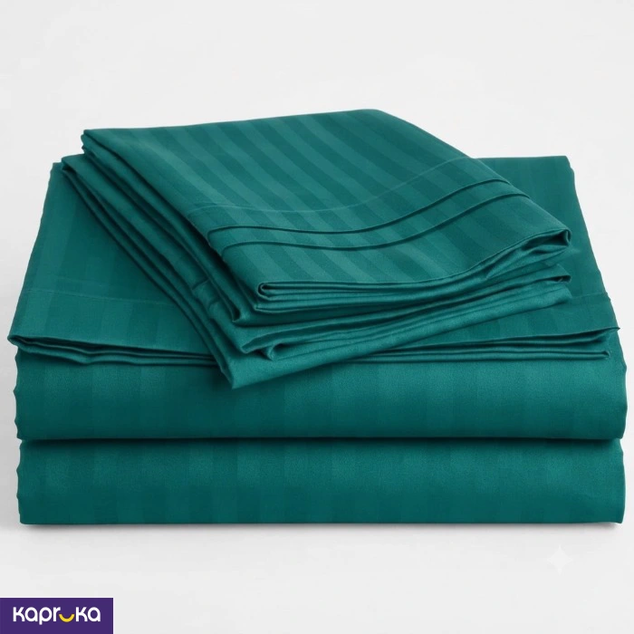 Egyptian Cotton Strips Super King Size Emerald Green Colour Bedsheet With 2 Pillow Covers 110X110