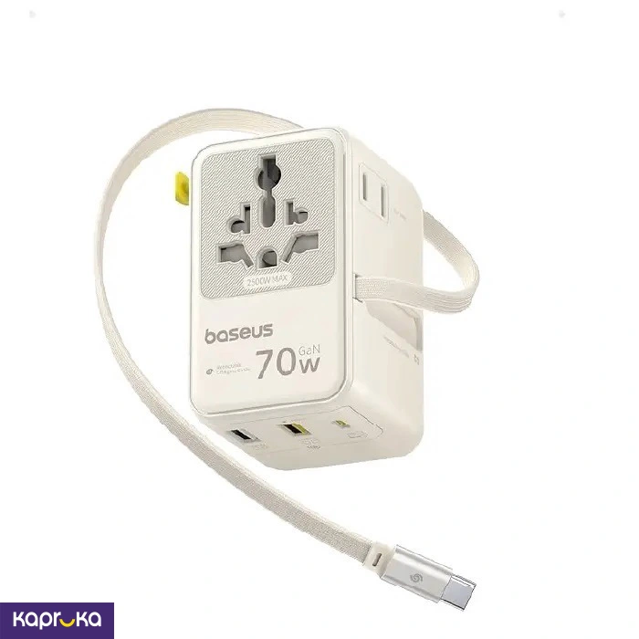 Baseus Enercore 70w 6 In 1 Universal Travel Adapter With Retractable Cable Off White