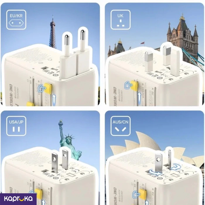 Baseus Enercore 70w 6 In 1 Universal Travel Adapter With Retractable Cable Off White