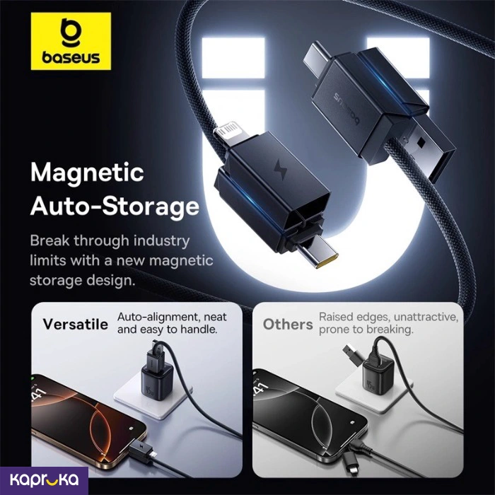 Baseus 1 Meter 60w Versatile Two For Two Fast Charging Cable With Usb C And Lightning Converter