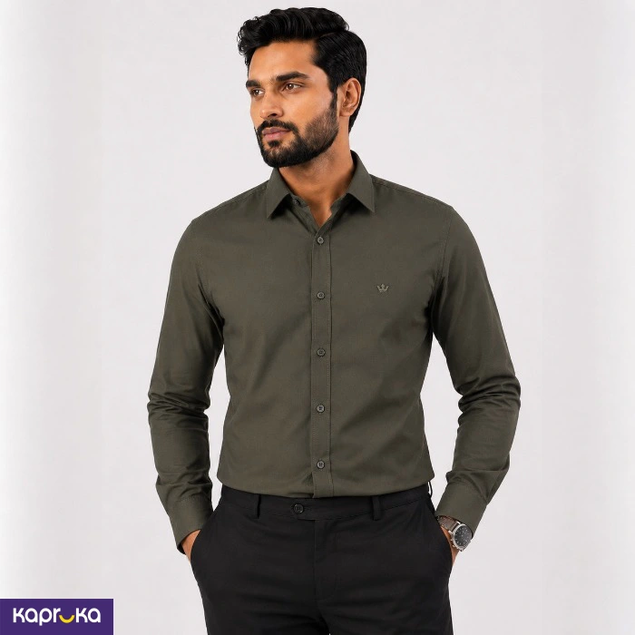 Signature Mens Icon Slim Fit Army Green Shirt