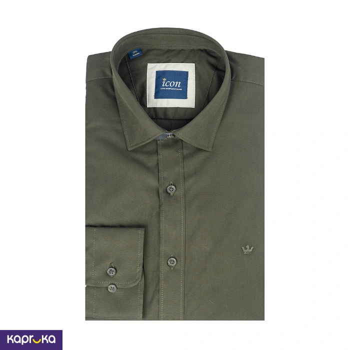 Signature Mens Icon Slim Fit Army Green Shirt