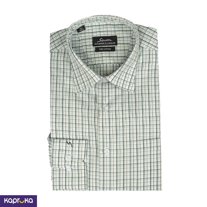 Signature Mens Slim Fit Formal Green Check Shirt