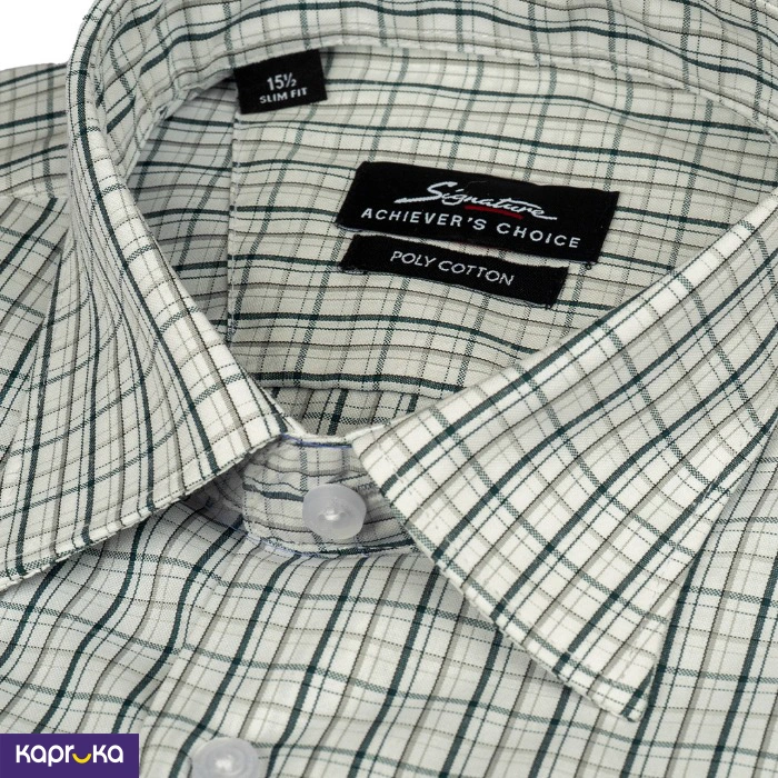 Signature Mens Slim Fit Formal Green Check Shirt