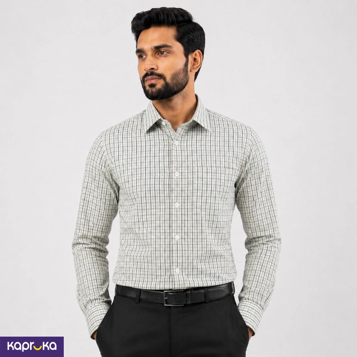 Signature Mens Slim Fit Formal Green Check Shirt
