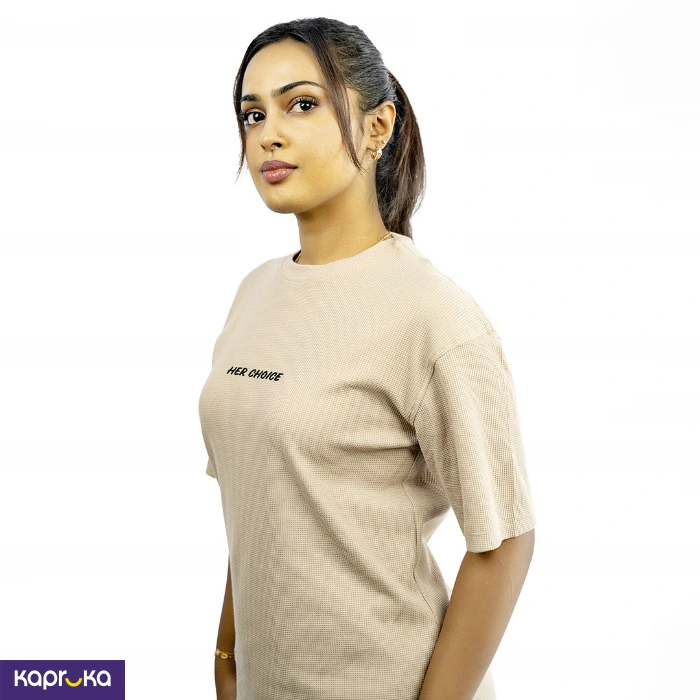 Signature Womens Oversized Beige Crew Neck T Shirt
