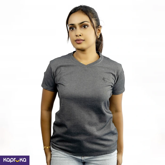 Signature Womens Cotton V Neck Ice Gray T Shirt