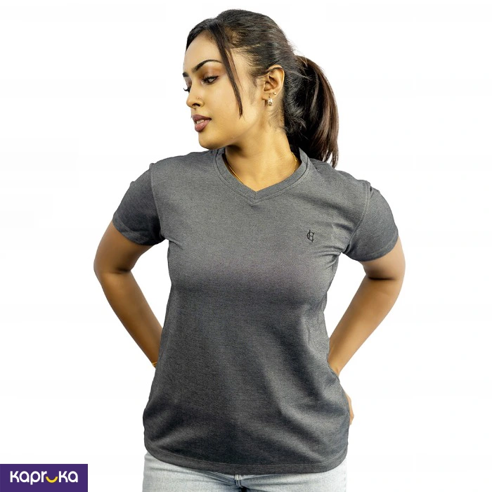 Signature Womens Cotton V Neck Ice Gray T Shirt