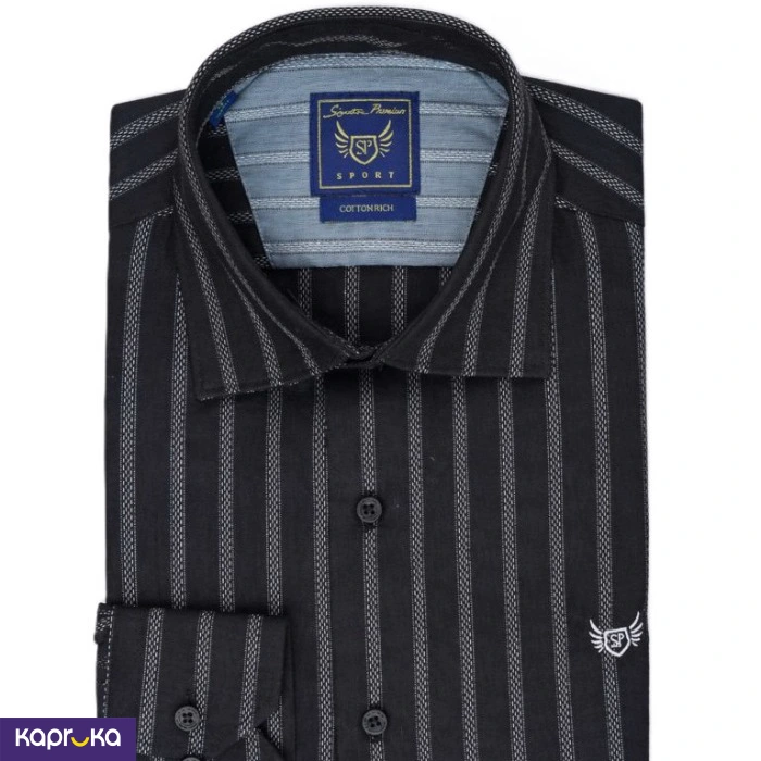 Signature Men S Slim Fit Casual Stripe Long Sleeve Shirt