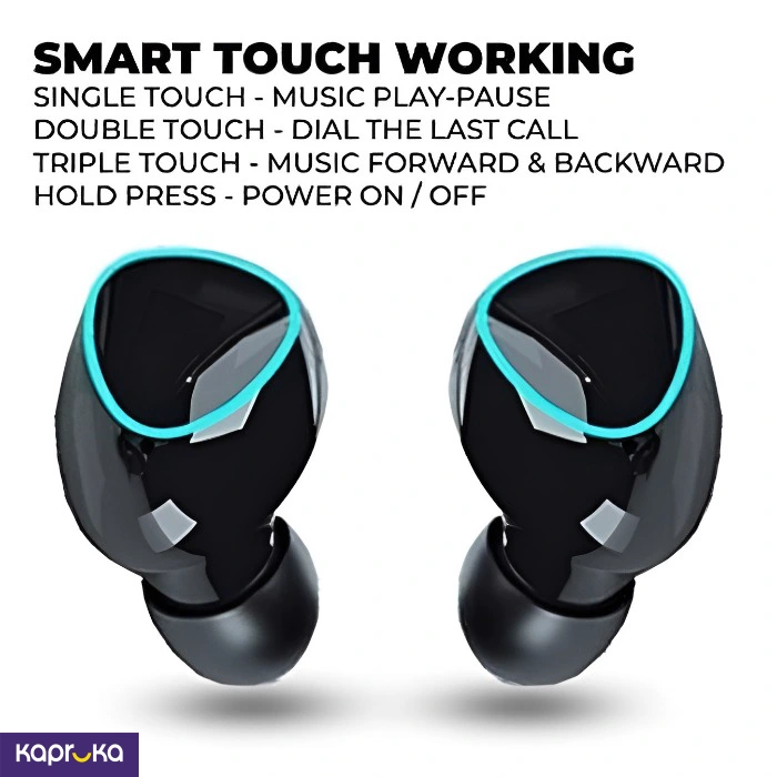 Wireless Smart Touch Earbud Piano Black Flip Charge Case