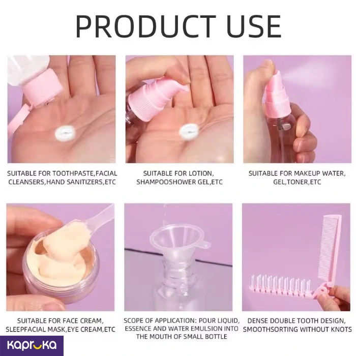 10pcs Portable Travel Bottles Set And Mini Comb Clip