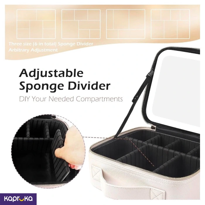 Portable Travel Makeup Cosmetic Organizer White Bag Box With Removable Light Mirror