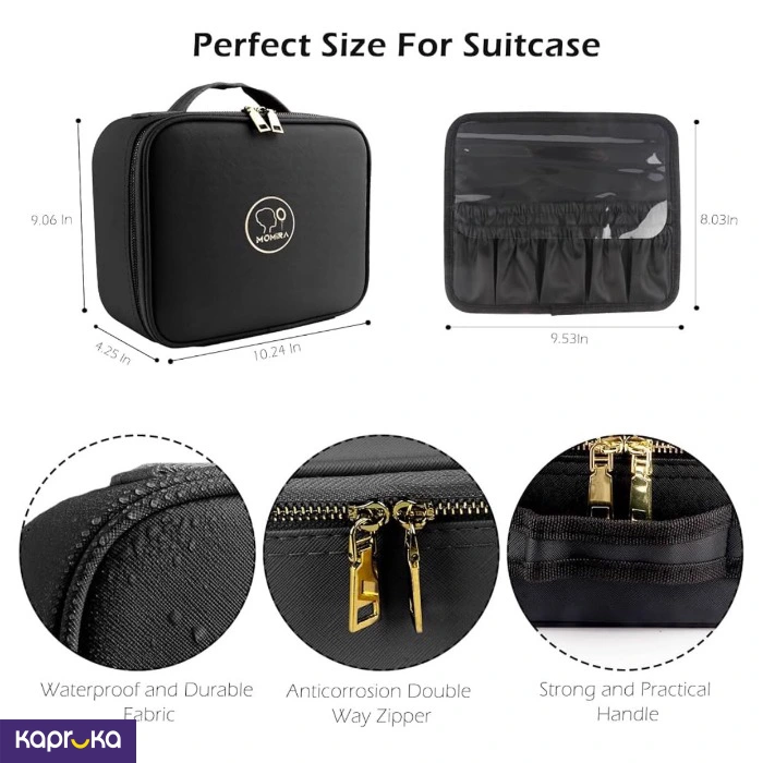 Portable Travel Makeup Cosmetic Organizer Black Bag Box With Removable Light Mirror