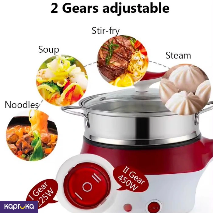 Electric Double Switch Multi Cooking Nonstick Hot Pot With Steamer