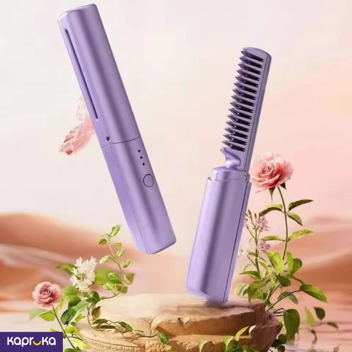 Mini 3 In 1 Electric Hair Straighteners Hot Comb Brush Purple