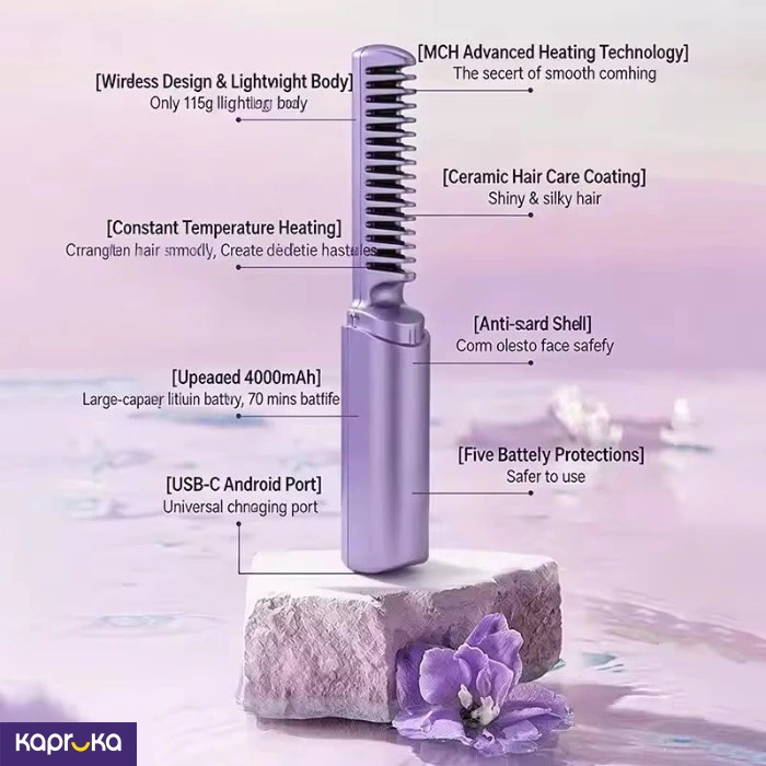 Mini 3 In 1 Electric Hair Straighteners Hot Comb Brush Purple