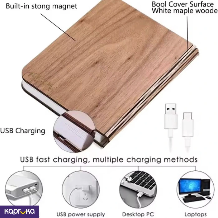 Rechargeable 3d Folding Creative Wooden Book Magnetic Night Lamp