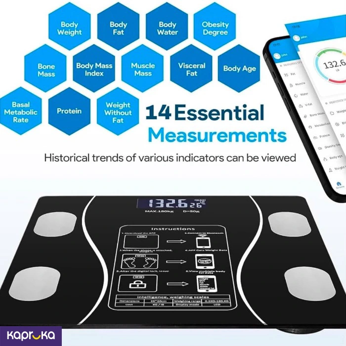 Smart Digital Weight 14 Measurements Scale With Bluetooth App Control