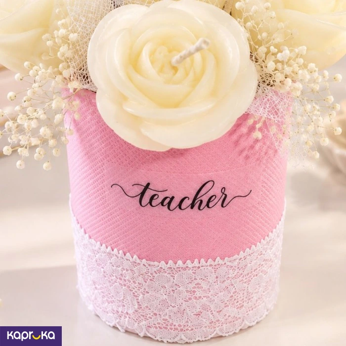 Blush Bloom For Teacher Scented Candle Flower Bouquet Arrangement By Giftos