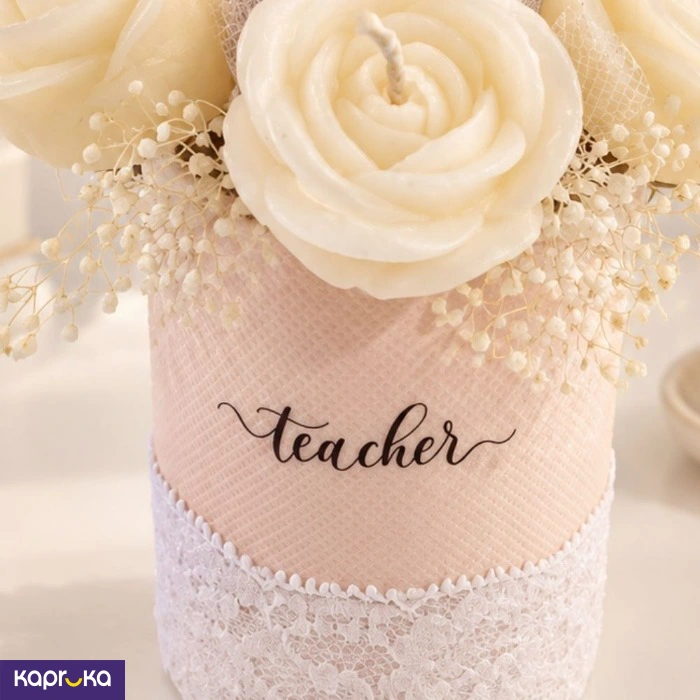 Golden Bloom For Teacher Scented Candle Flower Bouquet Arrangement By Giftos