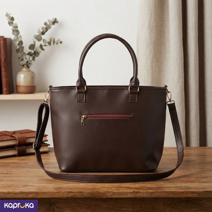 Classic Structured Dark Brown Bag With Gold Tone Lock Closure Strap