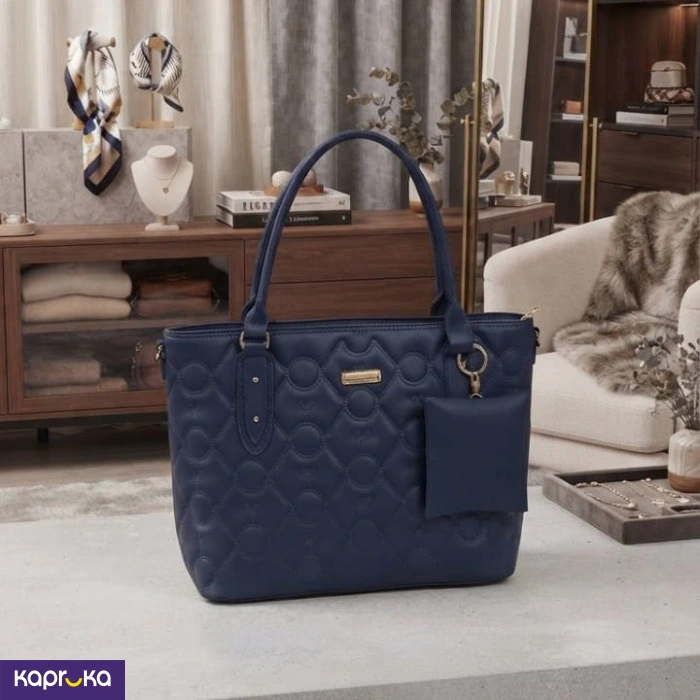 Elegant Quilted Handbag With Coin Purse Navy Blue