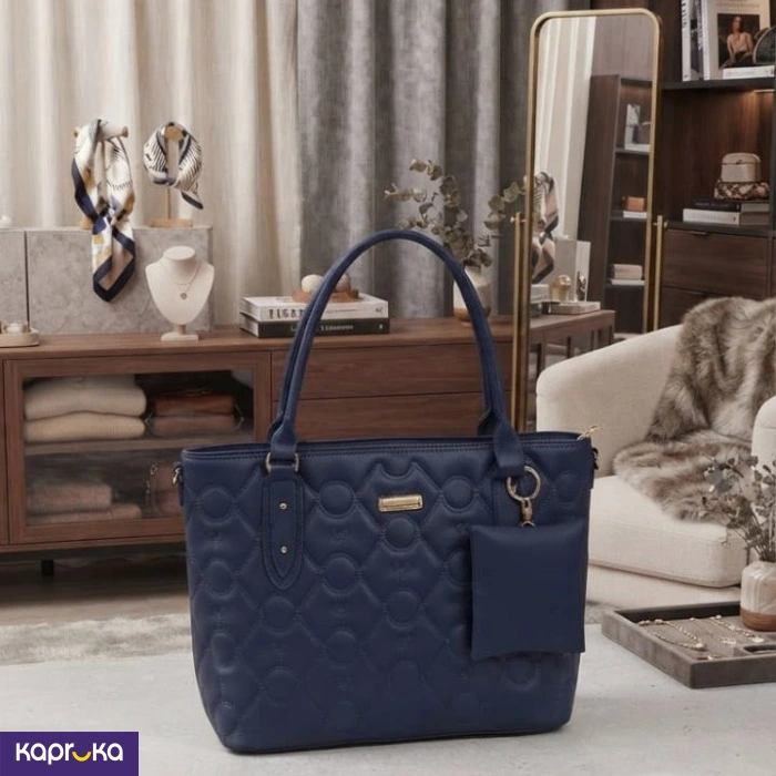 Elegant Quilted Handbag With Coin Purse Navy Blue