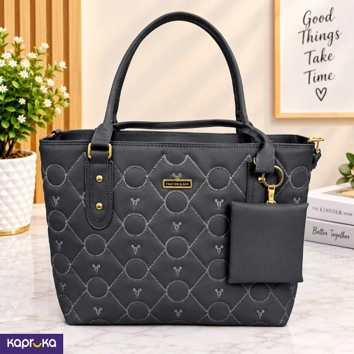 Elegant Quilted Handbag With Coin Purse Gray